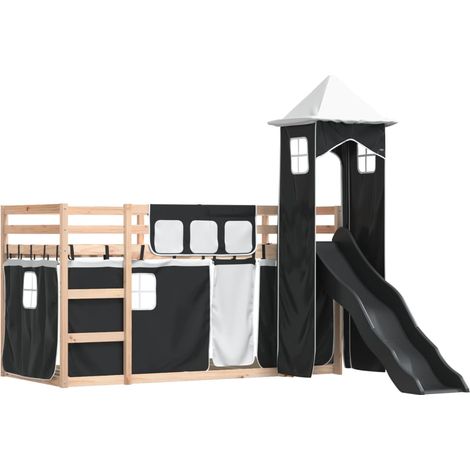Lit superposé sans matelas avec toboggan blanc noir 80x200 cm vidaXL (1/5)