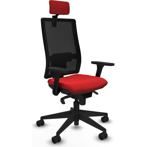 Horna sincro malla negra similpiel rojo brazos 3D base piramidal cabecero 2D ruedas 65mm nailon (1/5)