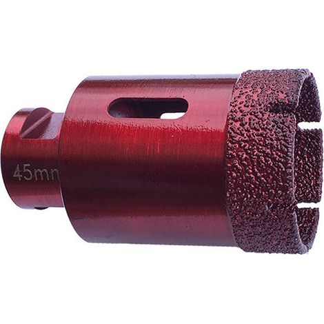 Diamwood Trépan Diamanté à Sec D. 45 mm avec brasage sous vide - 1 unité - Dimensions : 76 mm de hauteur, 15 mm de segment - Emmanchement M14 - Compatible grès cérame, granite, pierre naturelle (1/3)