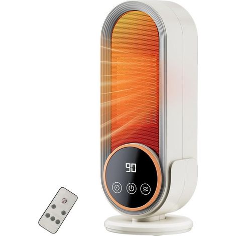 Chauffage d'appoint - 1200 W, céramique, chauffage rapide - Chauffage portable écoénergétique - Thermostat réglable - Télécommande et minuterie intelligente - Idéal pour la maison et le bureau - 1 piè (1/5)