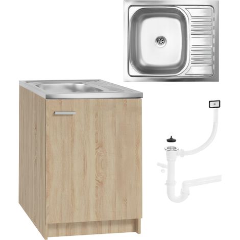 Meuble de cuisine sous évier - 60 x 50 cm - Chêne Sonoma - Compact et élégant - Avec évier Deante