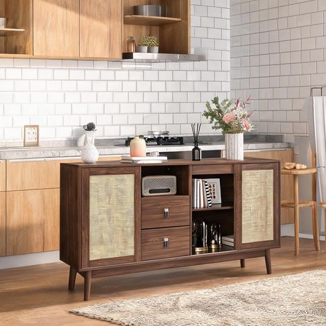 Buffet coloris bois en mDF panneau de particules 155 x 38 x 80 cm (1/5)