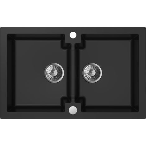 Granitspüle - Spülbecken - Küchenspüle - 79 x 50cm - Schwarz - Einbauspüle - Halbmatt, Kratzfest, Platzsparend, mit Siphon, Mojito 160 (1/5)