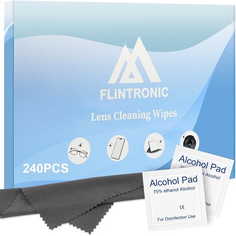 Chiffons de Nettoyage, avec Lot de 240 Lingettes Nettoyantes Portables, Chiffon de Nettoyant pour Lunettes, Appareils Photo, Jumelles, Miroirs, Tablettes, Téléphones (1/5)