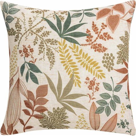 Coussin Déhoussable Imprimé 45x45 cm Polyester & Lin – Fermeture Zippée – Hailey – Certifié Oeko-TEX - 45x45 cm (1/4)