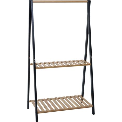 [NUNCA USADO] Estantería para plantas de bambú HHG-367, escalera para flores, escalera para plantas, estantería para baño, barra, 2 estantes, 130 x 70 x 44 cm, natural-negro