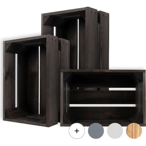Caisse de Rangement Vintage en Bois Noir - 30 x 20 x 15 cm