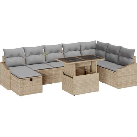 vidaXL Set Divano da Giardino 9 pcs Beige polyrattan (1/5)