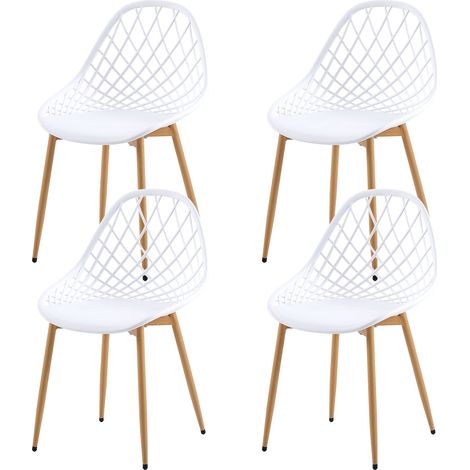 Eggree – Lot de 4 chaises scandinaves en métal effet bois – Hauteur d'assise 43 cm – Profondeur d'assise 41,5 cm – Pour petits espaces