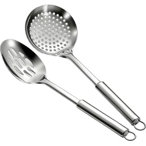 Écumoire De Cuisine Louche À Huile Avec Manche Long 2 Pièces Écumoire À Soupe En Métal Pour Le Service D'Aliments Chauds, Soupe, Nouilles, Pâtes, Friture, Cuisine (1/5)