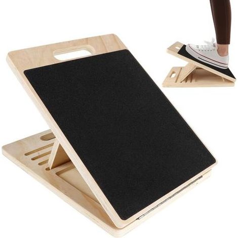 Planche d'équilibre en bois réglable, slant board pliable antidérapante avec 5 angles d'inclinaison pour étirement jambes et entraînement équilibre (1/5)