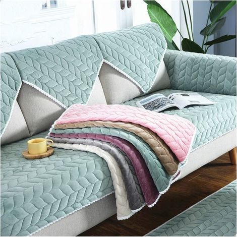 Housse de canapé matelassée en polaire douce avec particules de silicone antidérapantes, pour canapé deux places, 1 pièce (vert, 70x70)