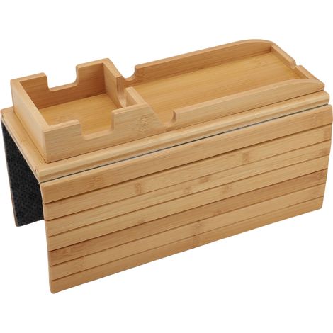 Plateau d'accoudoir de canapé en bois à double usage, amovible et pliable, pour boissons et collations (1/5)