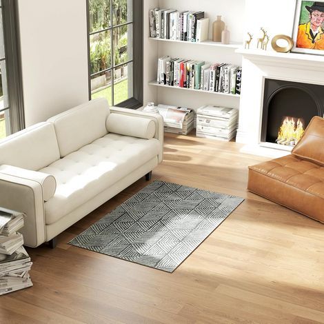 Tapis de Salon Moderne Lavable, Pour Salon et Chambre à Coucher, Design Contemporain et Facile d'Entretien, 150 x 80 cm , Gris Foncé (1/5)