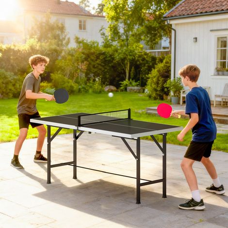 Mini table de ping-pong pliante avec filet, 2 raquettes et 3 balles pour une utilisation intérieure et extérieure, 152 x 76 x 70 cm, noire (1/5)