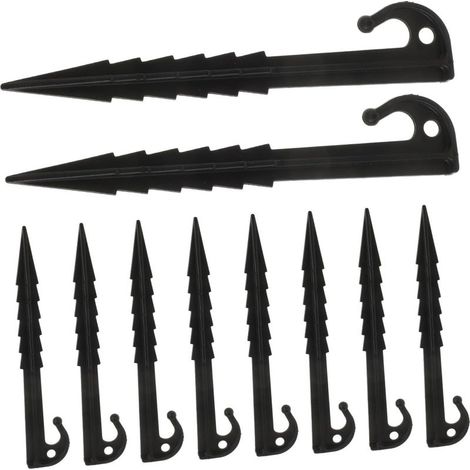 10 pièces Piquets de Tente Plastique Noir Lot de Piquets Robustes pour Camping Fixation Sol Résistante Accessoires pour Tentes et Auvents et Vent (1/5)