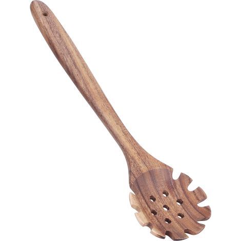 Küchenlöffel aus Teakholz, Küchenutensil aus Naturholz, Nudelsieb, Pfannenwender, Spaghettilöffel, Küchenhelfer (1/5)