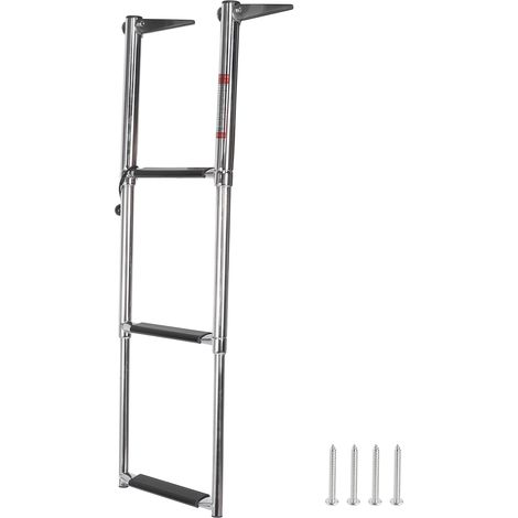 Échelle de pont 3 marches télescopique pliable en acier inoxydable 304, plateforme d'embarquement pour bateau, rampe escamotable (1/5)