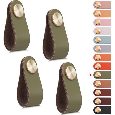4er-Set Möbelgriffe aus Leder, Schranktürknöpfe, Schubladenknöpfe aus Leder, Vintage-Möbelgriffe für Schränke, Kommoden, Küche, Badezimmer (Grün, Einzelloch) (1/5)