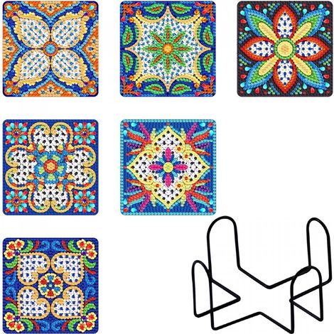 Bordado de diamantes - Posavasos - Cuadrados, 6 piezas - Mandalas (1/5)