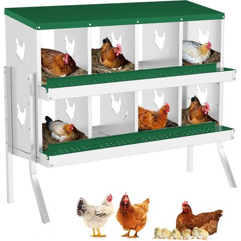 Pondoir Poules Autoportant 8 Compartiments en Acier Galvanisé - Ventilé avec Bac de Récupération - 136x43x67 cm - Vert (1/5)