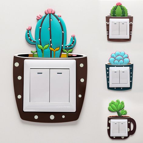 Lot de 4 cache-interrupteurs lumineux créatifs en forme de cactus, à effet phosphorescent, autocollants muraux décoratifs. (1/3)