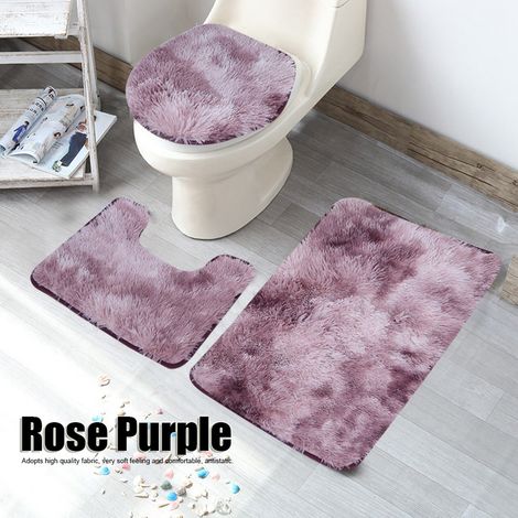 Ensemble de 3 tapis de bain antidérapants et doux, couvre-abattant de toilette, tapis de bain contour, décoration intérieure, rose et violet (1/5)