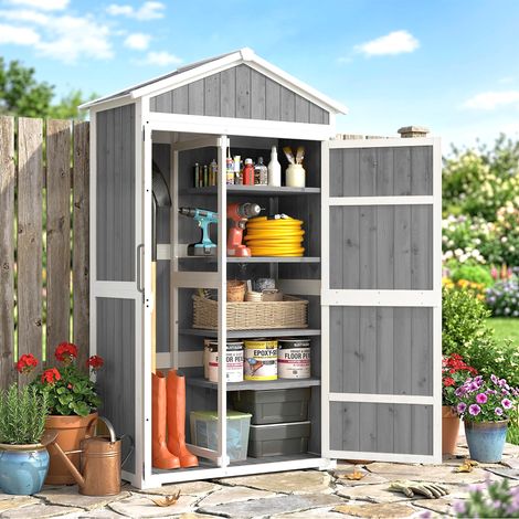 Armoire de jardin abri de jardin étanche avec toit en métal double porte pour outils de jardinage gris 105x55x179cm finition de qualité (1/4)
