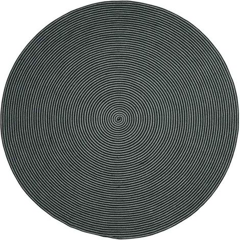 HOMESCAPES Grey and Black Handmade Woven Spiral Braided Rug, 120 cm Round