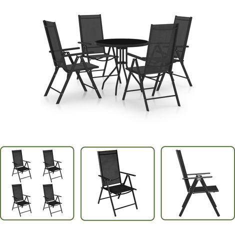 The Living Store 5-tlg. Garten-Essgruppe Aluminium und Textilene Schwarz - Gartensessel - Esstisch - Gartenmöbel Set - Outdoor Furniture - Alu Gartenmöbel (1/5)