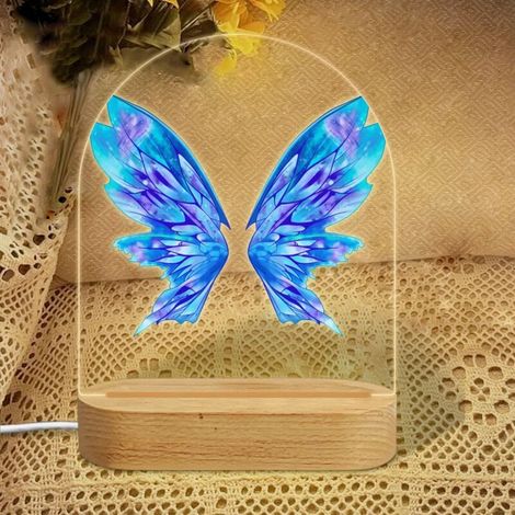 Veilleuse en forme d'arc avec ailes de fée bleues irisées Lampe LED 3 couleurs Décoration chambre bébé Cadeau fille garçon (1/5)