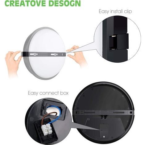 Runde schwarze LED-Deckenleuchte, 15 W, IP65, 1600 lm, warmweiß (3000 K), ideal für den Innen- und Außenbereich, Badezimmer, Flur, Korridor, Garten, Garage. (1/4)