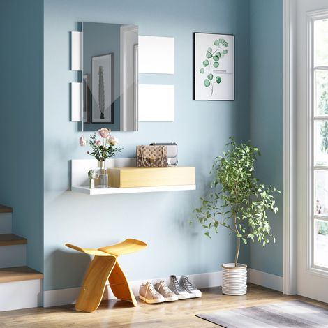 Ensemble couloir mural Bois avec miroir et tiroir fixation murale . 40x70 cm (1/4)