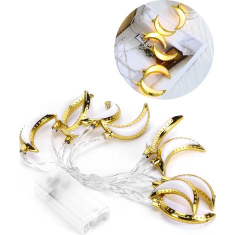 Guirlande lumineuse dorée en forme de lune, décoration pour les fêtes musulmanes du Ramadan et de l'Aïd, décoration intérieure (1/5)