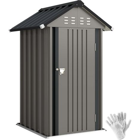 Cabinet de rangement métallique 1,17 m² à toit en croupe, équipé de ventilation, serrure et poignées, dimensions 122 × 121 × 192 cm (1/4)