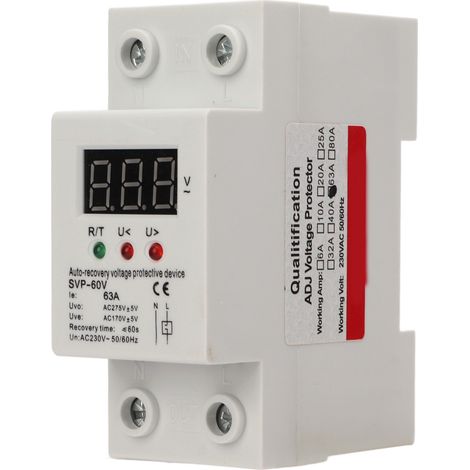 Relais de protection de tension 230V monophasé 63A avec affichage LED numérique, dispositif de surveillance de surtension et sous-tension (1/5)
