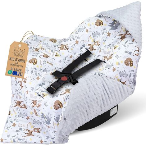 Nid d'ange pour siège Auto et Poussette - Douce Couverture Minky bébé Double Face avec Capuche pour Nouveau-né - utilisable l'hiver en déplacement 90x90 cm Cerf Gris Clair Oeko-Tex (1/5)