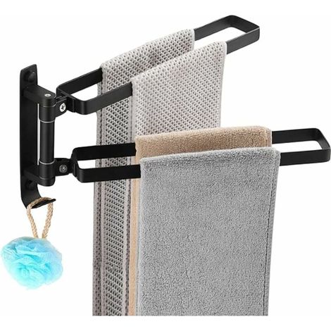 Porte Serviette Salle de Bain sans Percage, Porte-Serviettes Murale en Acier Inoxydable 304 Deux Barres Pivotantes-LIAIKI (1/5)