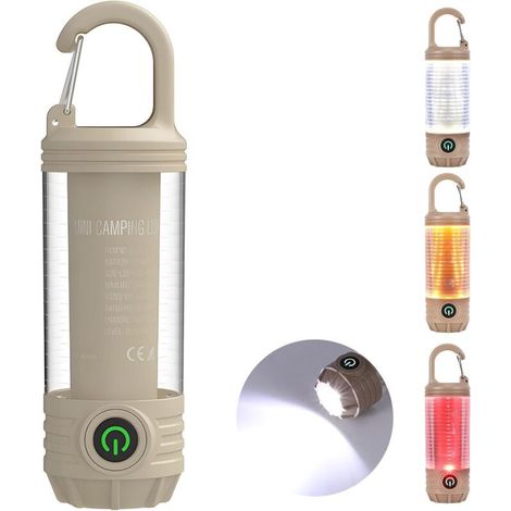 Lampe de camping – Lanterne de camping rechargeable avec crochet, mini lampe de poche LED portable, lampe de tente 6 modes d'éclairage, lumière d'urgence étanche pour occultation, ouragan