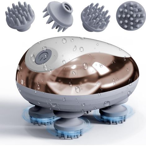 Waterproof, cordless, portable electric head massager for full body relaxation, white, with 4 additional massage heads - AquaForge (1/5)