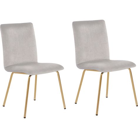 Conjunto de 2 sillas de comedor de terciopelo gris sin reposabrazos patas de metal dorado retro glamour Rubio
