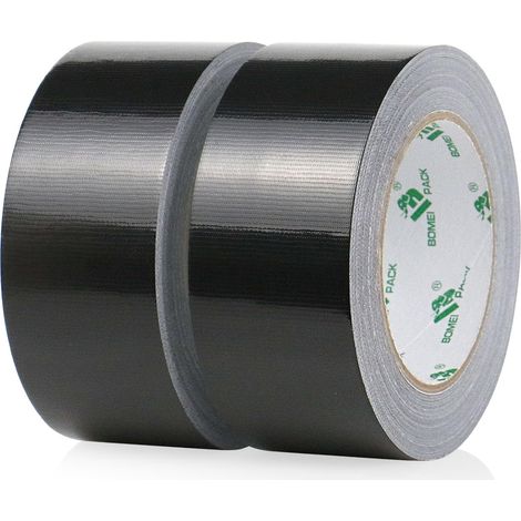 Ruban Adhésif Toilé Noir, Heavy Duty Duct Tape 2 rouleaux 50 mm x 30 m pour les travaux de réparation, fixation, de scellage, d'étiquetage et de rénovation (1/5)