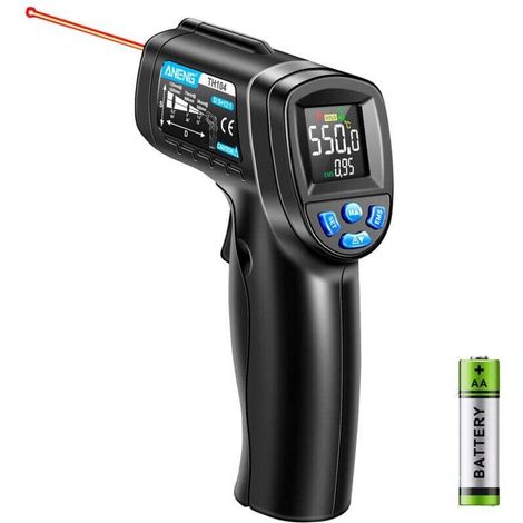 Thermomètre infrarouge laser sans contact – Plage -50°C à 550°C – Émissivité réglable – Temps de réponse 0,5s – Pour cuisine, BBQ, industrie