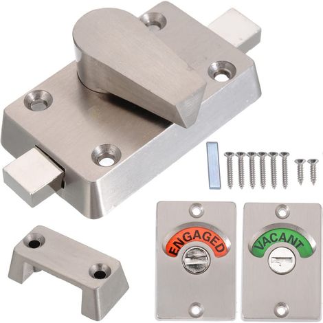 Lot de 2 verrous de porte de cabine de toilette avec indicateur de verrouillage pour cabine de toilette, verrou de confidentialité pour salle de bain, toilettes publiques + vis (1/5)