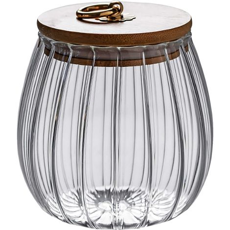 Bocal En Verre - 600 ml - Couvercle Hermetique En Bambou - Poignee Metal - Pour Cafe Grains Et Aliments Secs (1/5)