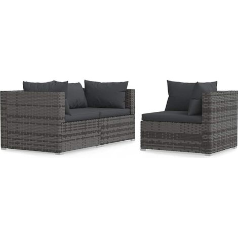 Maison Exclusive - Set Divani da Giardino 3 pz con Cuscini in Polyrattan Grigio (1/5)