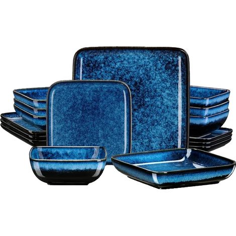 Set di stoviglie in ceramica da 16 pezzi, design elegante, BLU (1/2)