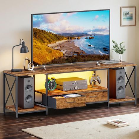 Mobile TV Haloyo®, 2 cassetti, con ripiani, design industriale, Design industriale, 180x40x58cm, Colore legno (1/5)