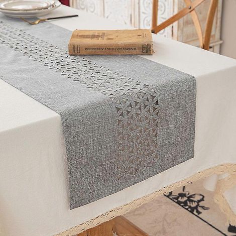 Chemin de table en lin gris moderne 183 x 35 cm aspect lin, lavable, pour la décoration de table à manger, restaurant, fête de Noël. (1/5)