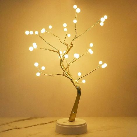 Lampe de table LED arbre bonsaï avec batterie rechargeable et lampe d'alimentation USB décoration d'arbre cuivre lampe de branche réglable lampe de table veilleuse 36 (1/5)
